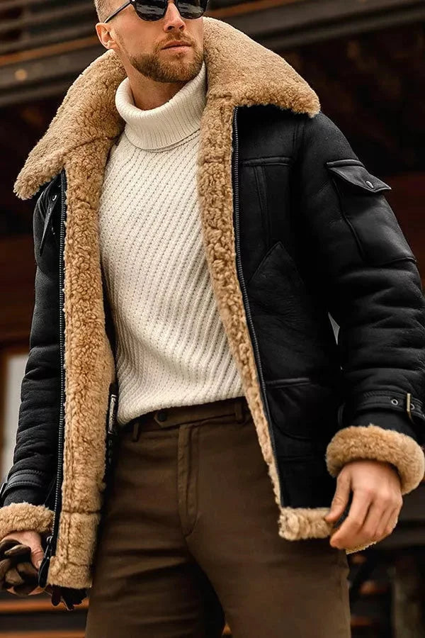 Shearling Aviator Jacket for Men - Fur Lined - Image 3