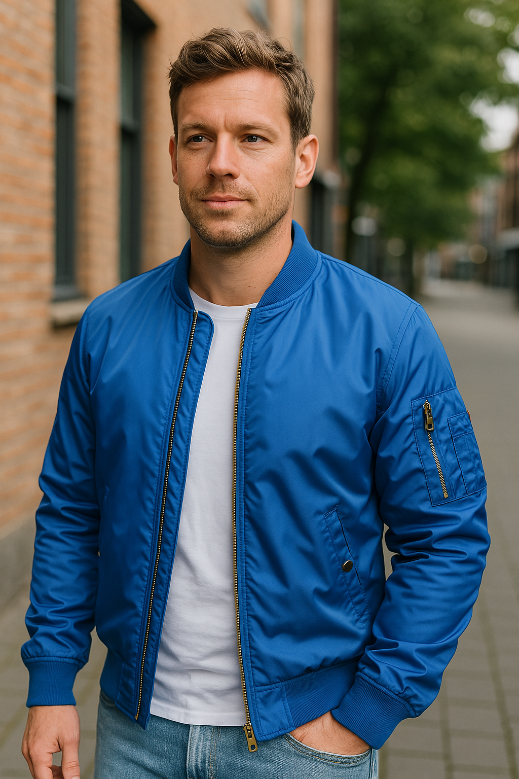 Bomber Jacket for Men - Ribbed Collar - Image 2