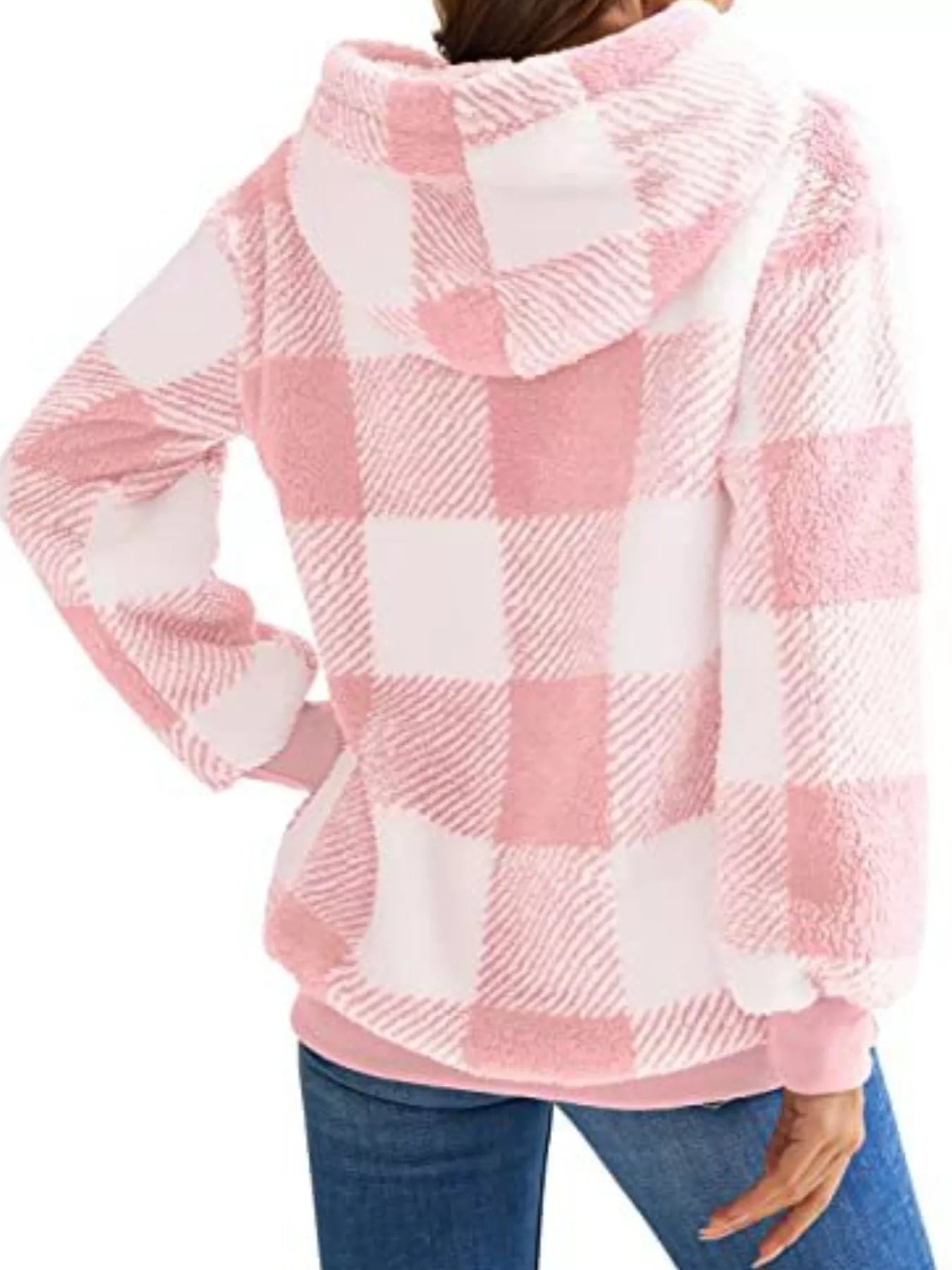 Plaid Hooded Pullover for Women - Half-Zip - Image 18