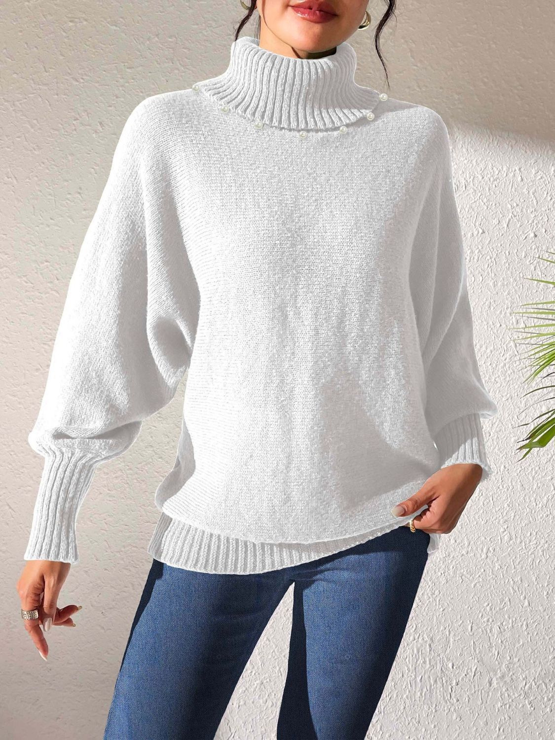 Turtleneck Sweater for Women - Balloon Sleeve - Image 4