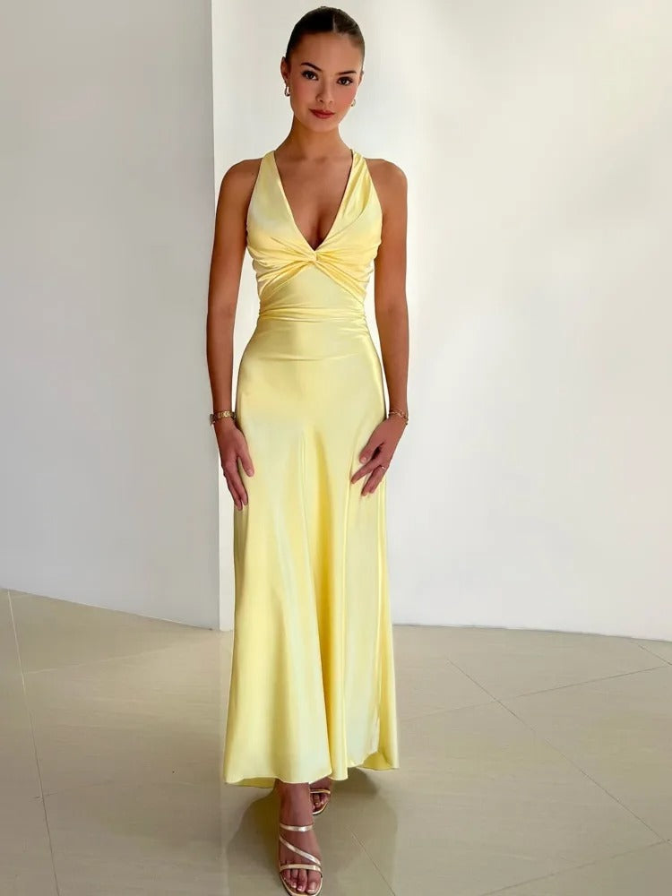 Maxi Dress for Women - V-Neck Open Back - Image 1