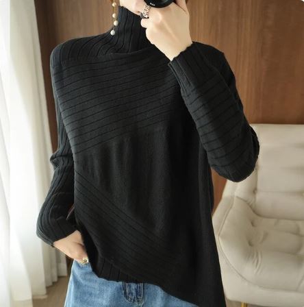 Turtleneck Sweater for Women - Asymmetrical Hem - Image 2