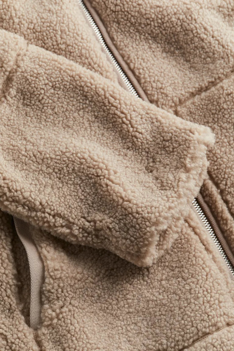 Sherpa Zip-Up Jacket for Women - High Collar - Image 4