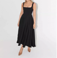 A-Line Midi Dress for Women - Square Neck Sleeveless - Image 1