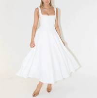A-Line Midi Dress for Women - Square Neck Sleeveless - Image 2