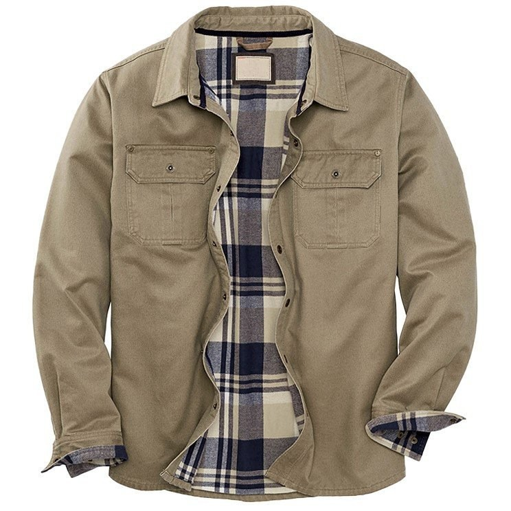 Flannel Lined Shirt Jacket for Men - Long Sleeve - Image 1