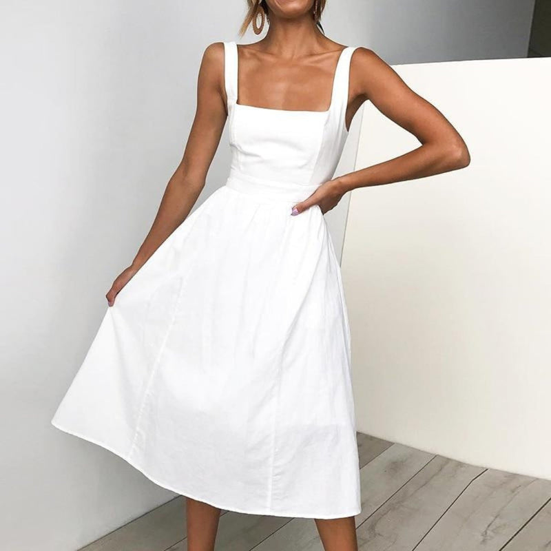 A-Line Midi Dress for women - Square Neck Sleeveless - Fit and Flare Casual - Image 1