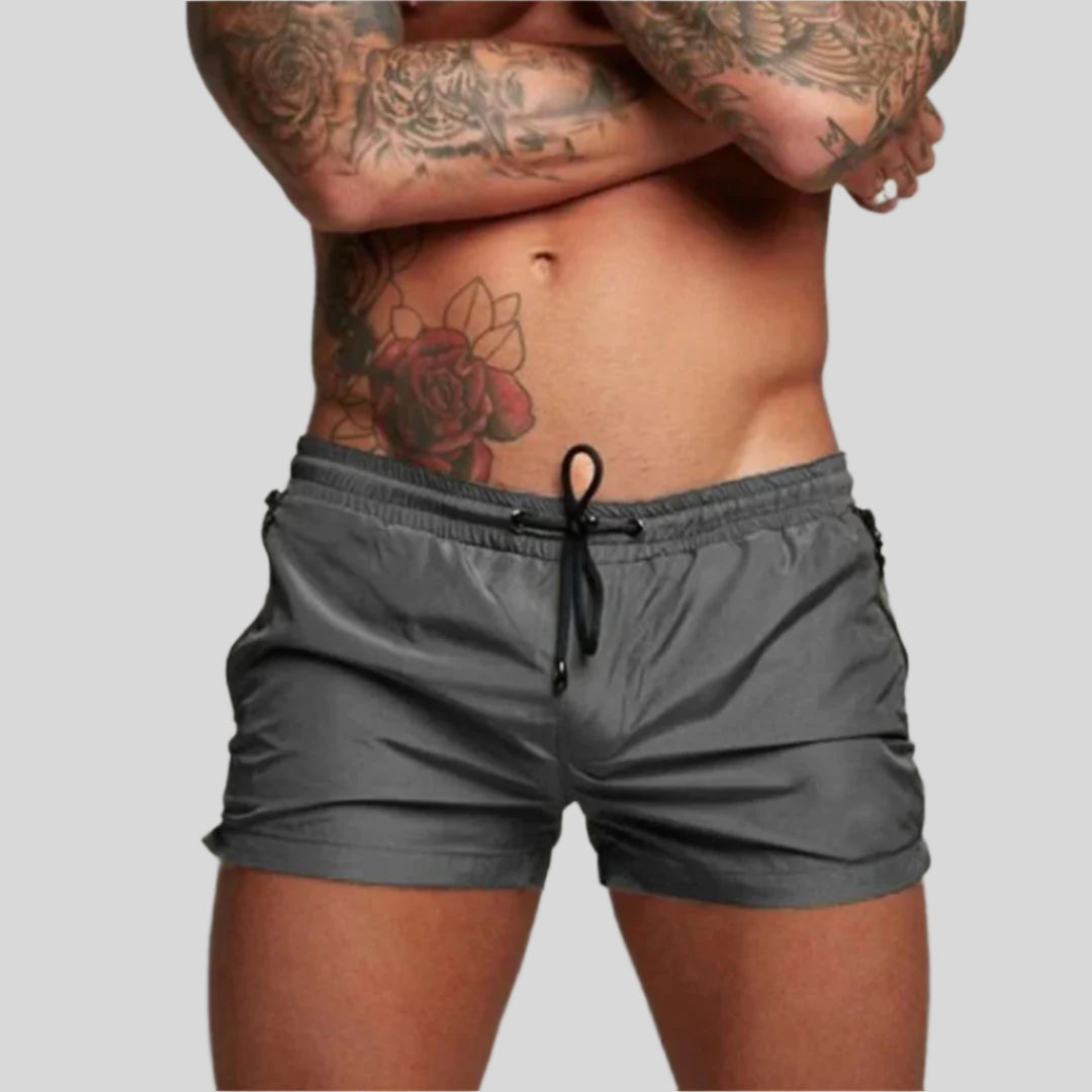 Swim Trunks for Men - Short Length Drawstring Waist - Side Zip Pocket Fitted Athletic - Image 1