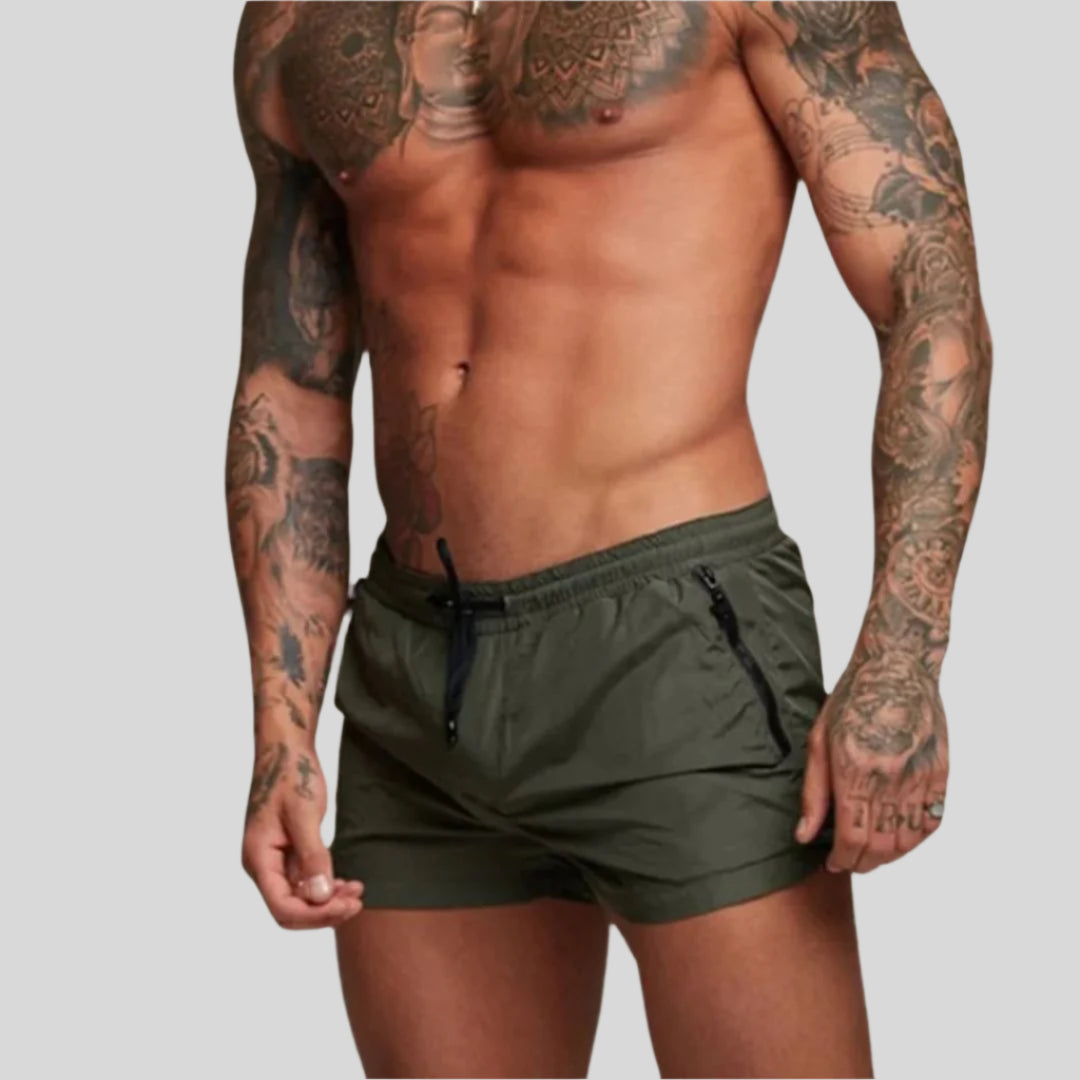 Swim Trunks for Men - Short Length Drawstring Waist - Side Zip Pocket Fitted Athletic - Image 2