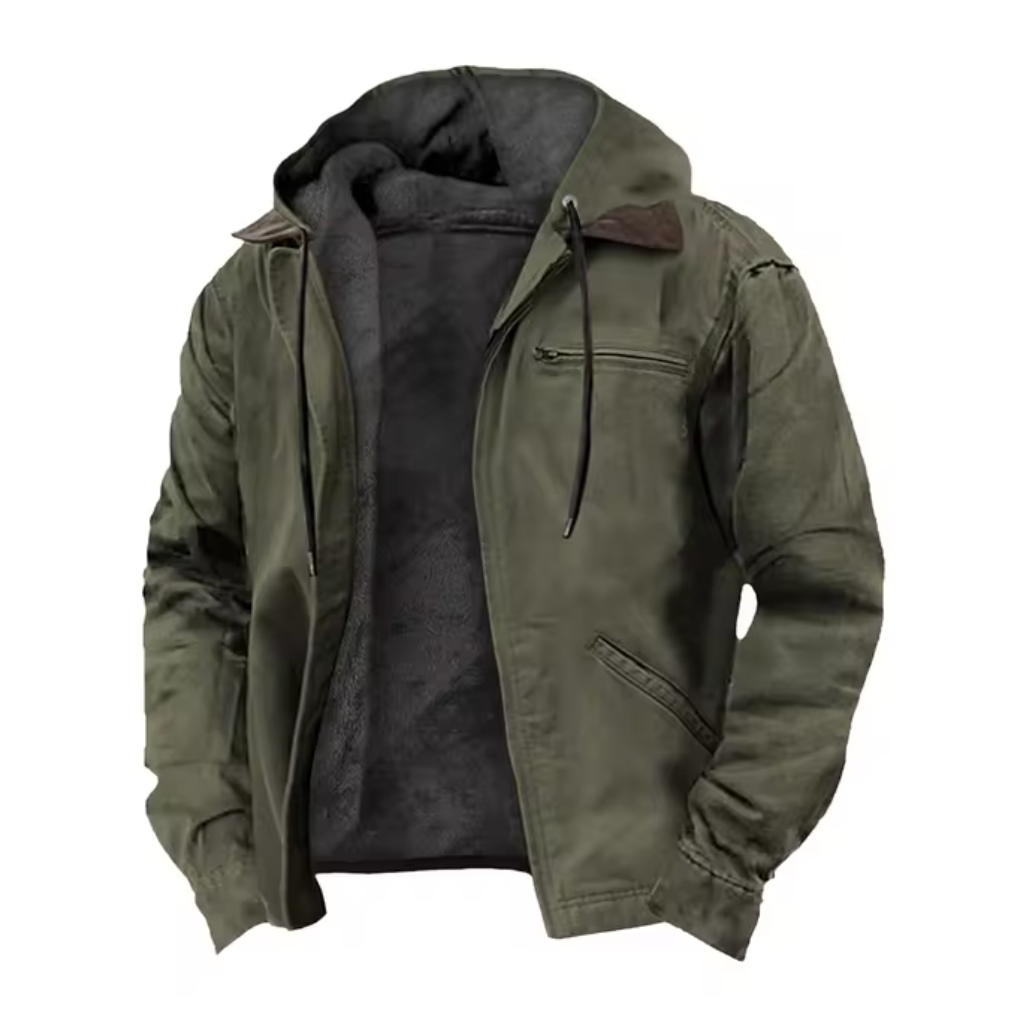 Hooded Zip-Up Jacket for Men - Flap Pockets - Image 2