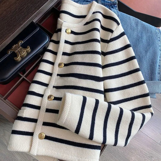 Striped Cardigan Sweater for Women - Button Front - Image 1