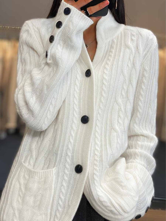 Cable Knit Cardigan for Women - Button Front - Image 1