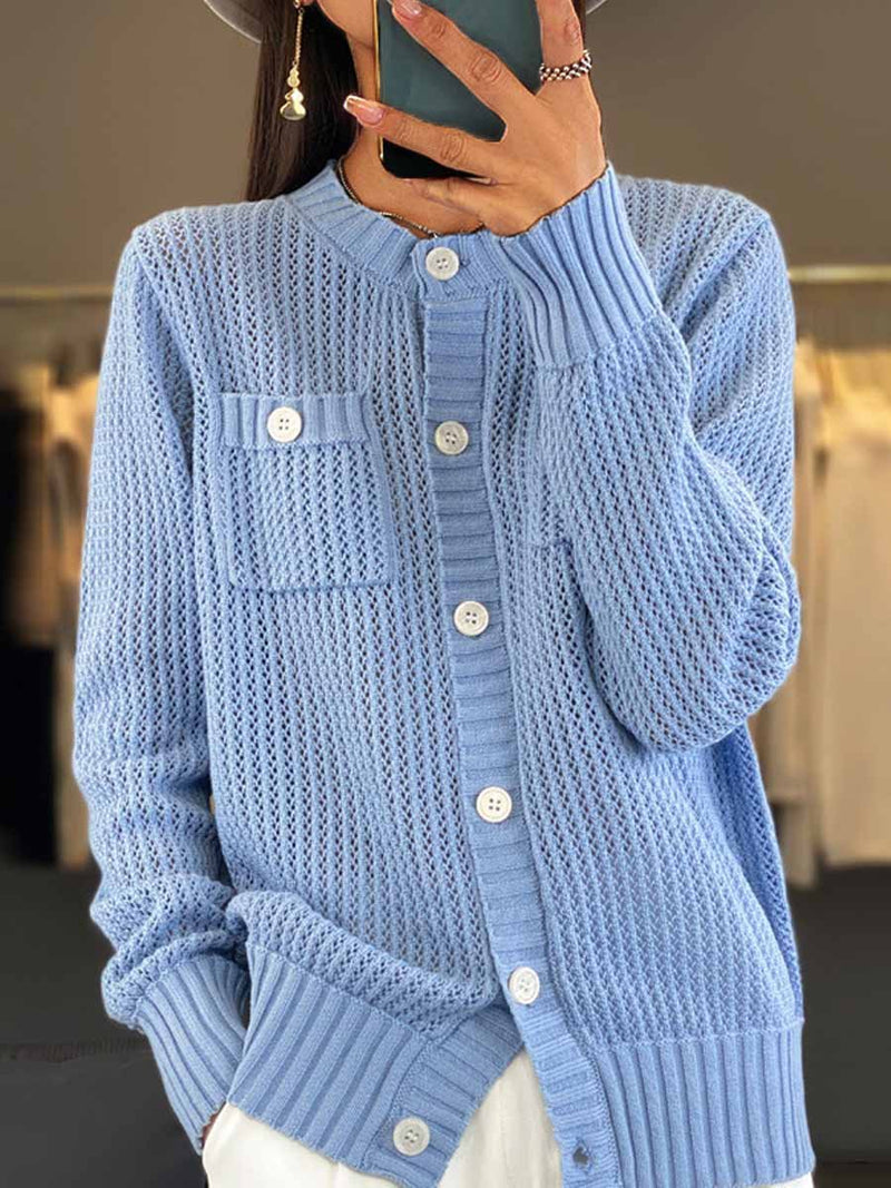 Button-Front Cardigan Sweater for Women - Pocket Detail - Image 1