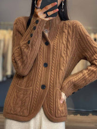 Cable Knit Cardigan for Women - Button Front - Image 4