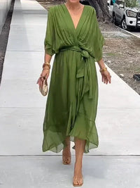 Wrap Midi Dress for Women - V-Neck Belted - Image 1