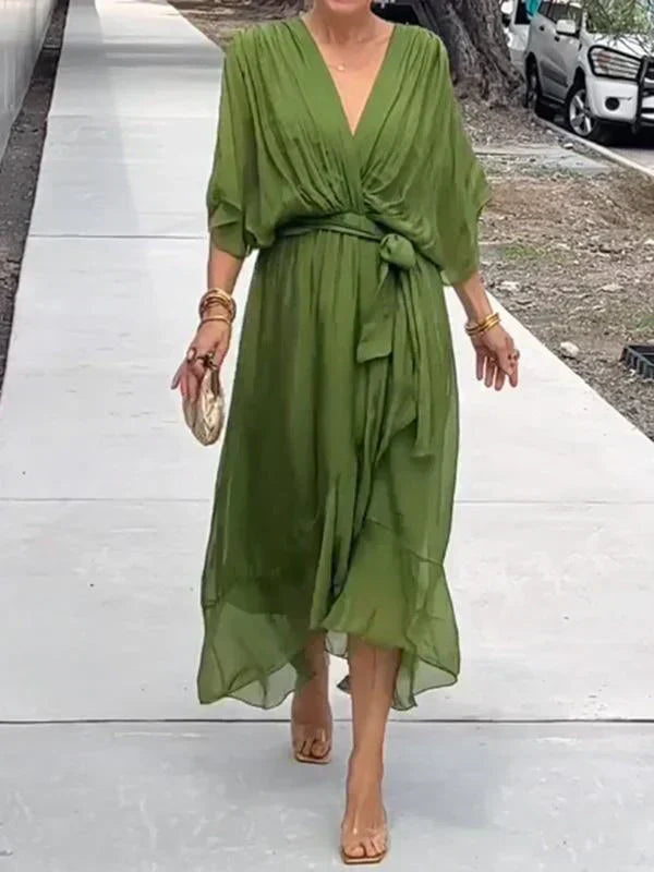 Wrap Midi Dress for Women - V-Neck Belted - Image 1