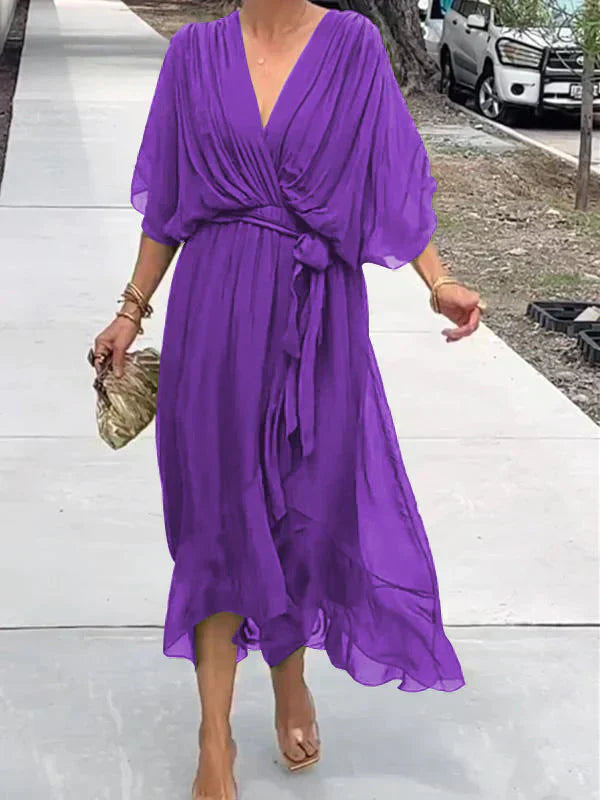 Wrap Midi Dress for Women - V-Neck Belted - Image 4