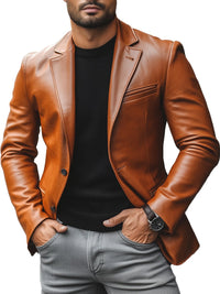 Leather Blazer Style Jacket for Men - Two-Button Closure - Image 7