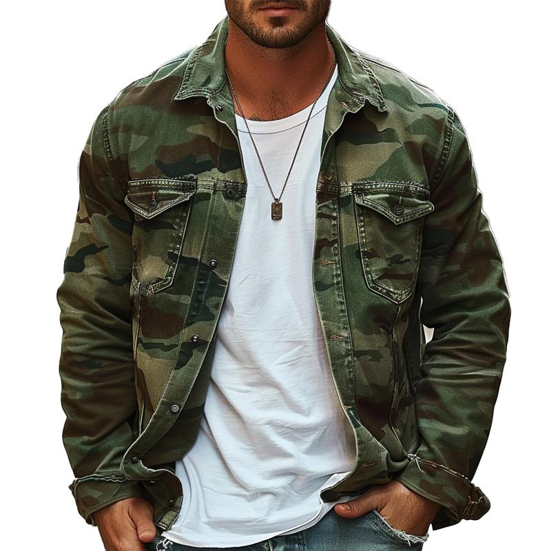 Camo Button-Down Jacket for Men - Chest Pocket - Image 1