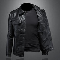 Leather Button-Down Jacket for Men - Chest Pockets - Image 4