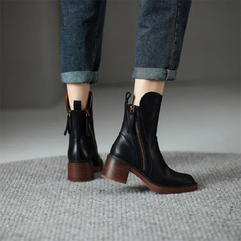 Ankle Boots Shoes for Women - Block Heel - Image 4
