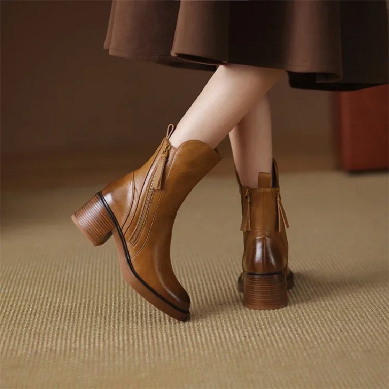 Ankle Boots Shoes for Women - Block Heel - Image 3