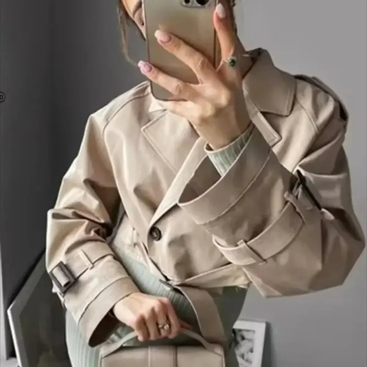 Belted Trench Coats for Women - Cropped Coat - Image 2