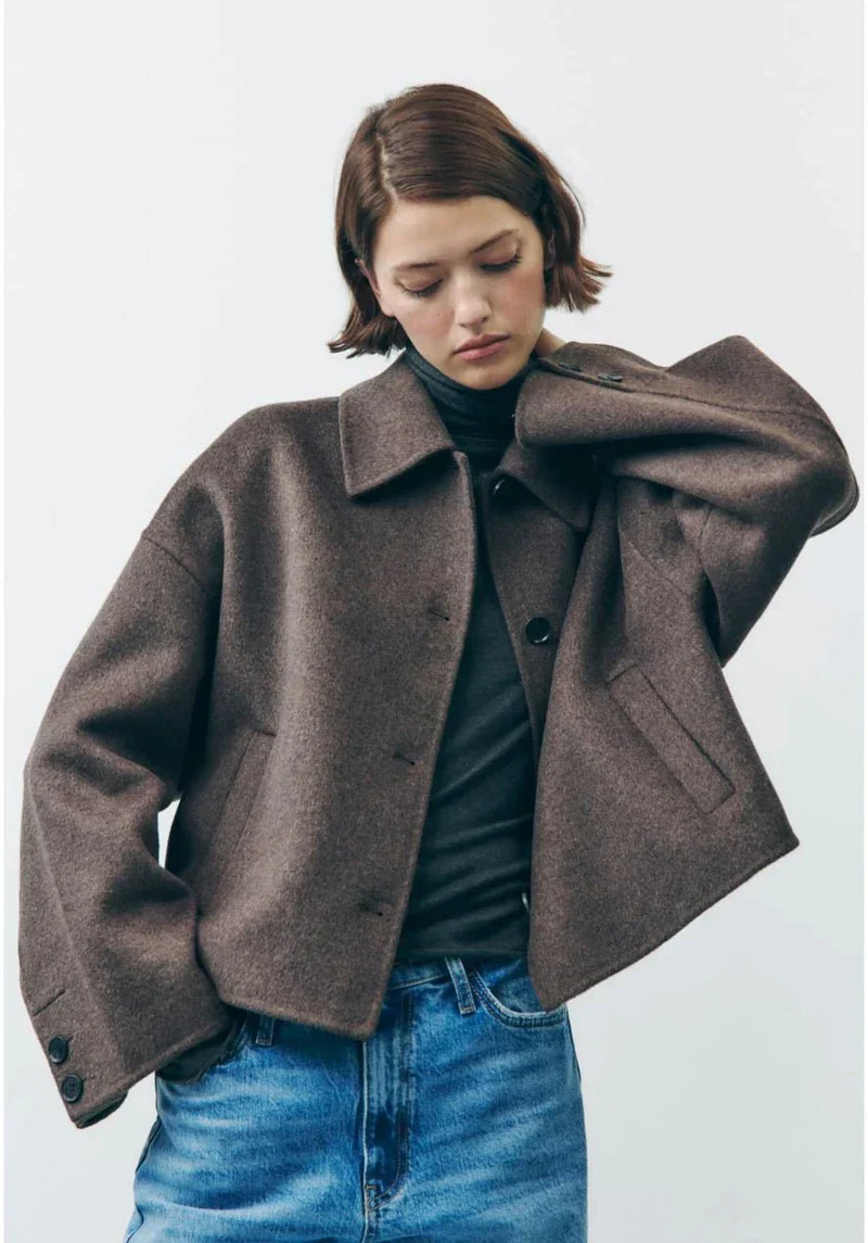 Oversized Cropped Jacket for Women - Button Front - Image 1