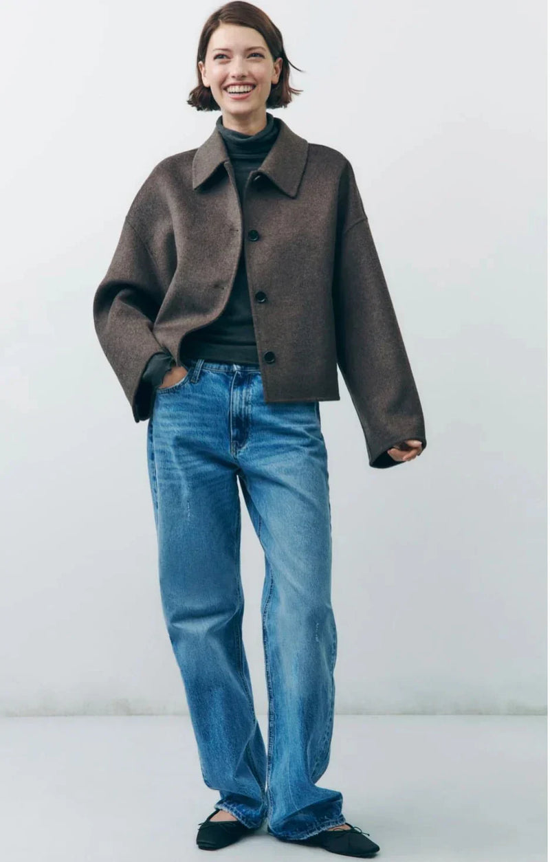 Oversized Cropped Jacket for Women - Button Front - Image 2