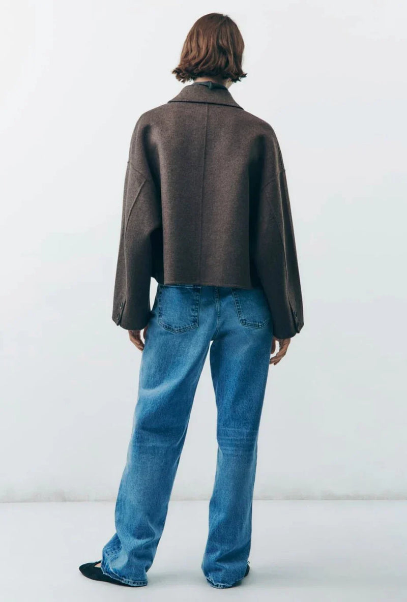 Oversized Cropped Jacket for Women - Button Front - Image 3