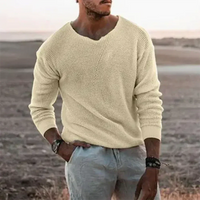 V-Neck Long Sleeve Sweater for Men - Textured Knit - Image 1