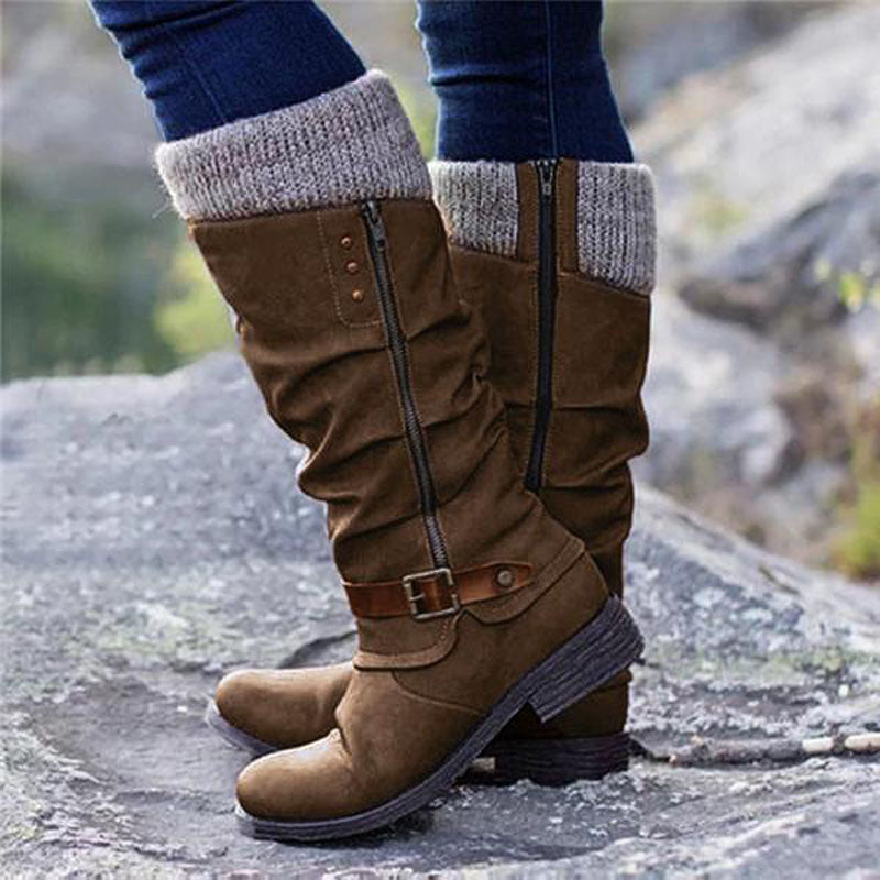 Slouch Knee High Boots for Women - Buckle Accent - Image 2