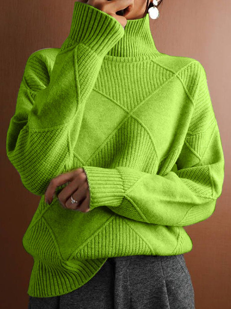 Diamond Pattern Sweater for Women - Turtleneck - Image 4
