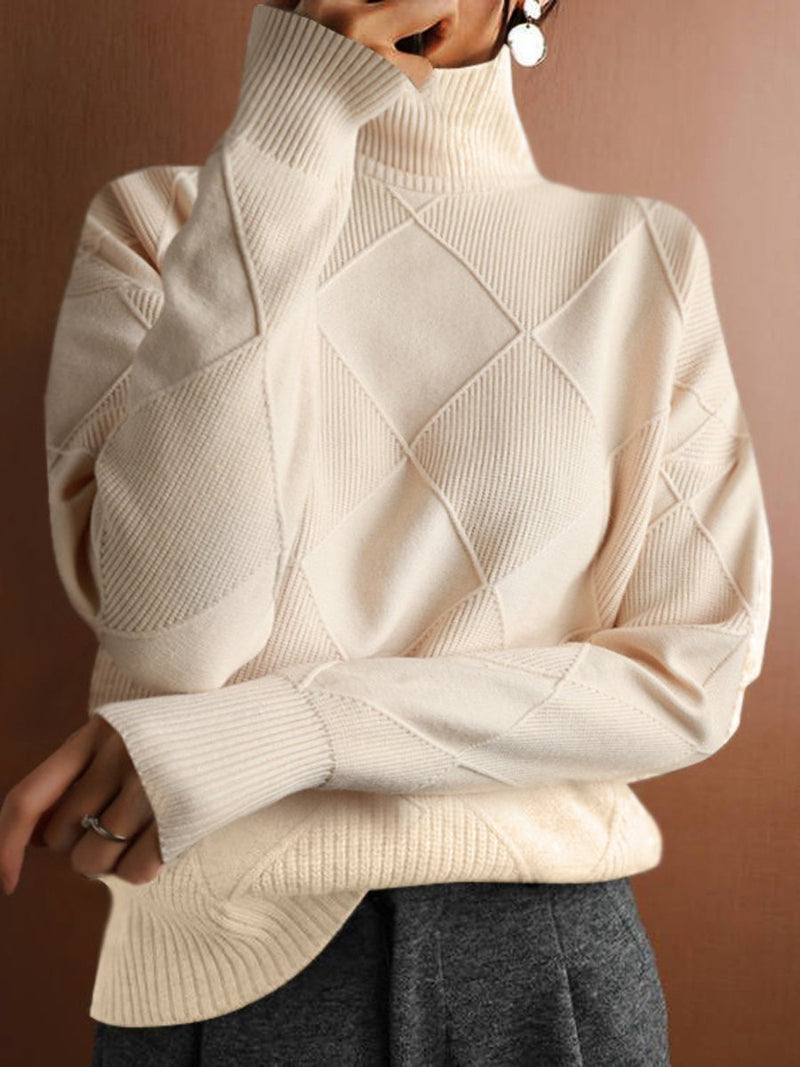 Diamond Pattern Sweater for Women - Turtleneck - Image 3