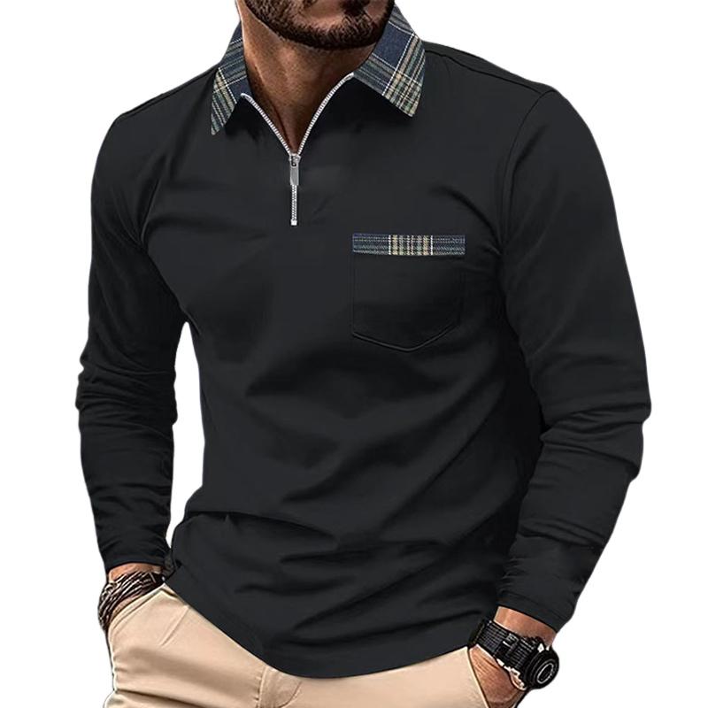 Zip Sweater for Men - Plaid Collar - Image 1