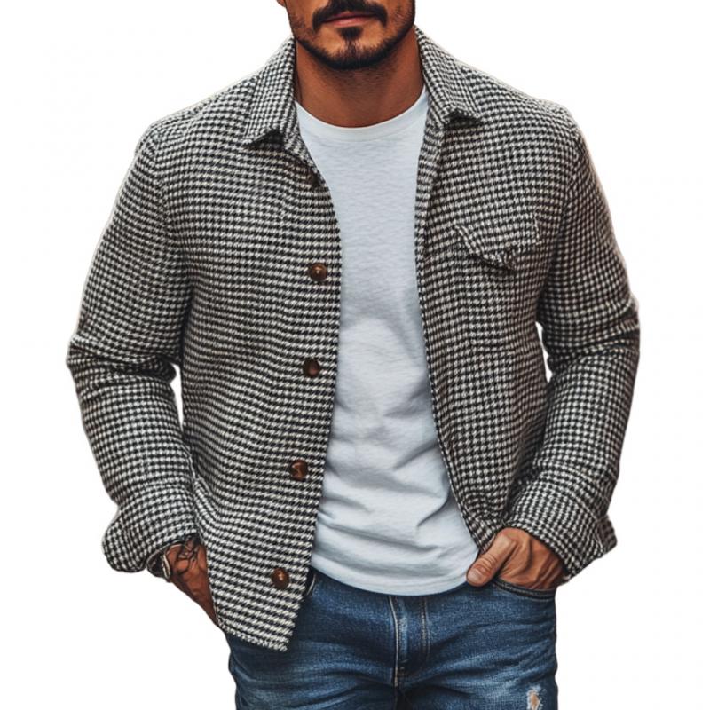 Patterned Button-Down Jacket for Men - Chest Pocket - Image 1