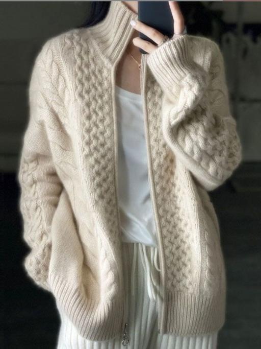 Cable Knit Zip-Up Jacket for Women - Long Sleeve - Image 1