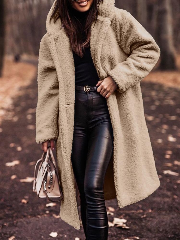 Long Hooded Teddy Coat for Women - Relaxed Fit - Image 1