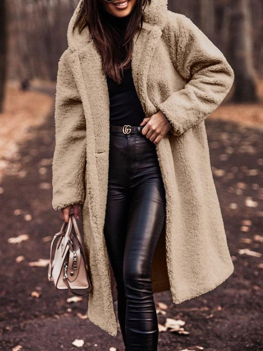 Long Hooded Teddy Coat for Women - Relaxed Fit - Image 1