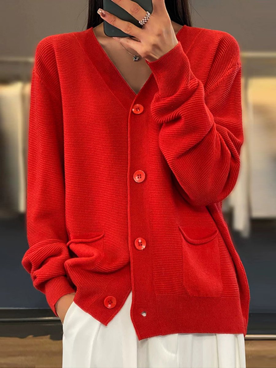 V-Neck Cardigan Sweater for Women - Button Front - Image 2