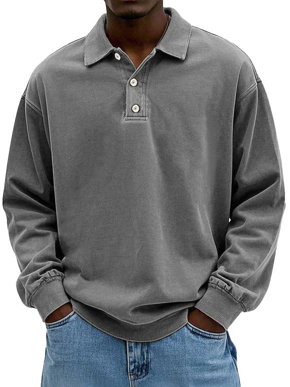 Long Sleeve Polo Shirt for men - Oversized Fit - Collared Button-Down Drop Shoulder Ribbed Cuffs - Image 2
