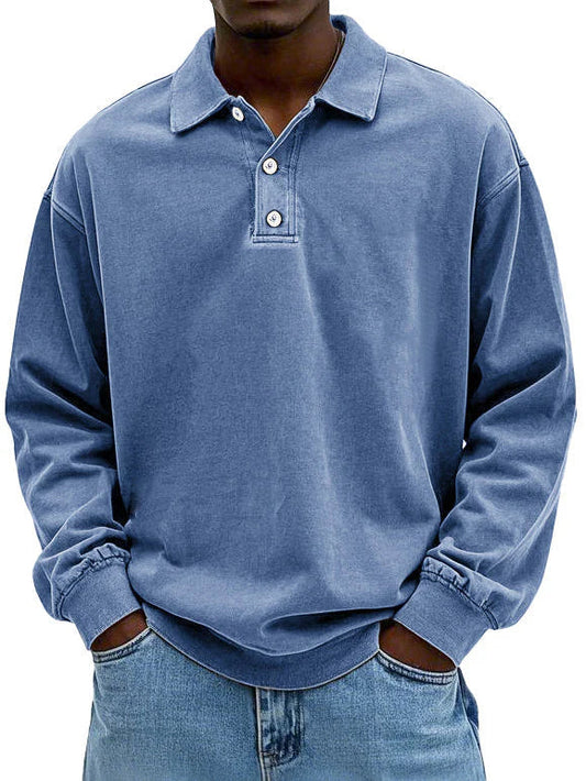 Long Sleeve Polo Shirt for men - Oversized Fit - Collared Button-Down Drop Shoulder Ribbed Cuffs - Image 1