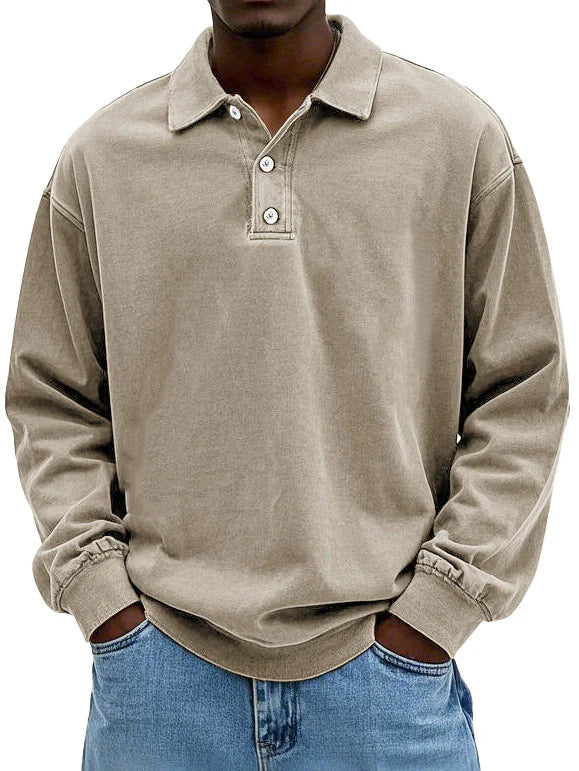 Long Sleeve Polo Shirt for men - Oversized Fit - Collared Button-Down Drop Shoulder Ribbed Cuffs - Image 4