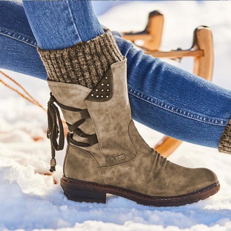 Lace-Up Mid-Calf Boots for Women - Slouch Boots - Image 1