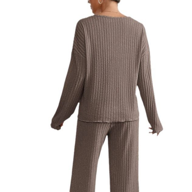 Knit Loungewear Set for Women - Wide Leg Pants - Image 7