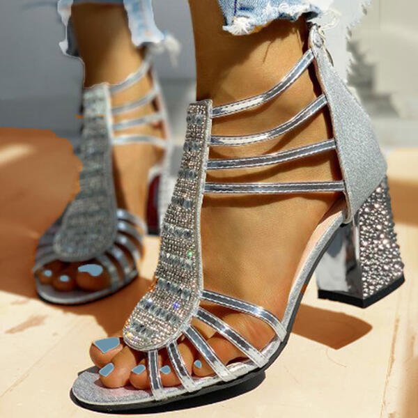 Strappy Block Heel Sandals for women - Dress Sandals - Embellished Open Toe - Image 5