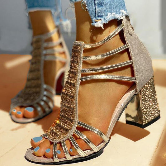 Strappy Block Heel Sandals for women - Dress Sandals - Embellished Open Toe - Image 1