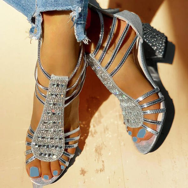 Strappy Block Heel Sandals for women - Dress Sandals - Embellished Open Toe - Image 6
