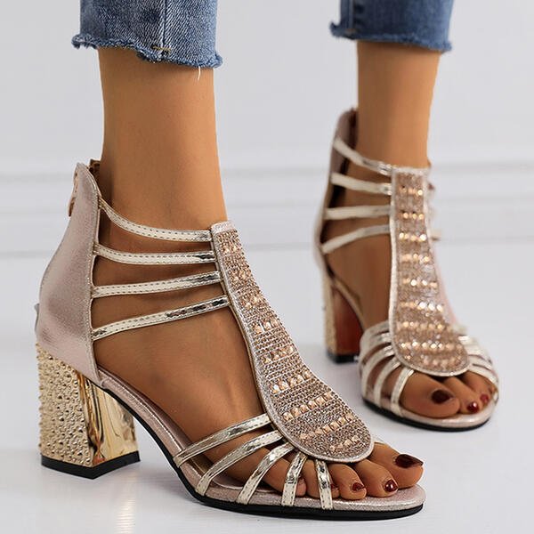 Strappy Block Heel Sandals for women - Dress Sandals - Embellished Open Toe - Image 4