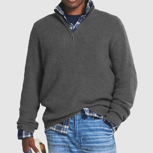 Ribbed Knit Quarter-Zip Sweater for Men - Long Sleeve - Image 1